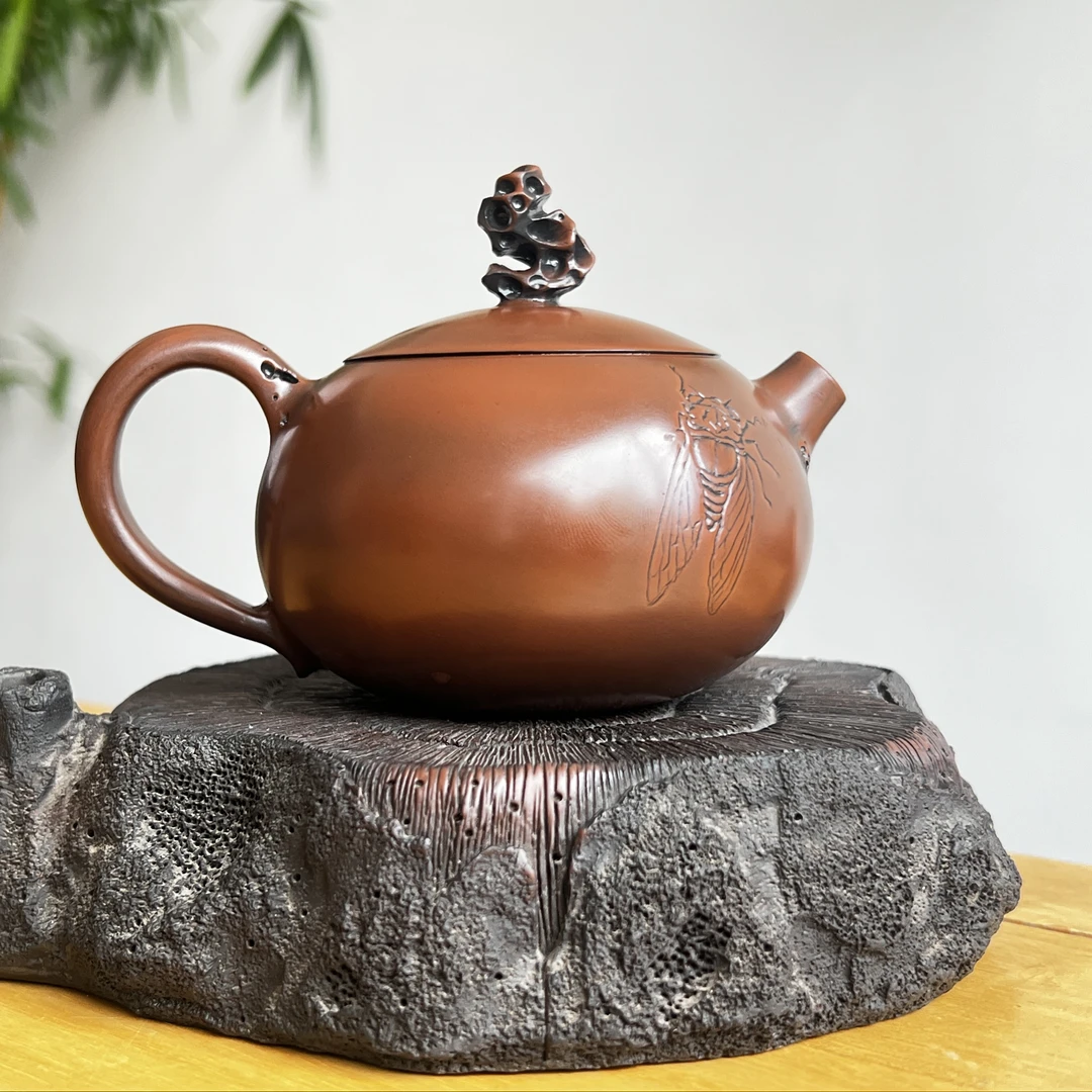 建水紫陶太湖石阳刻壶~容量210（图案不一）