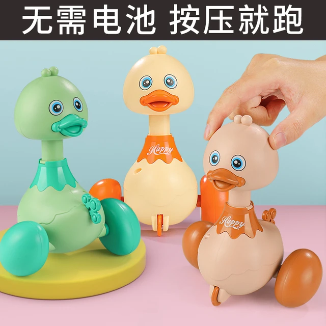 男孩女孩按压小黄鸭机车早教益智儿童玩具无需电池小汽车2-3岁