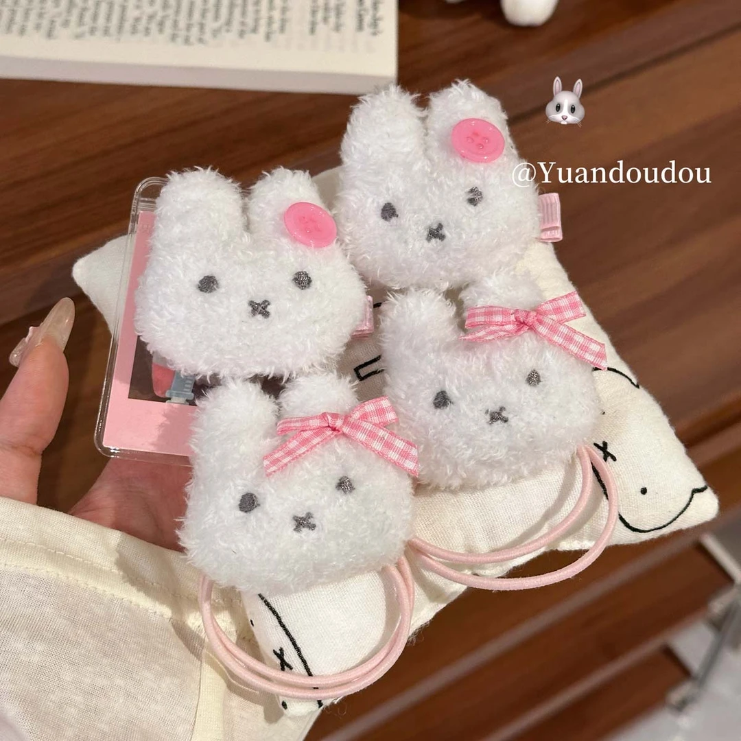 少女奶呼呼米菲兔蝴蝶结发圈发夹毛绒发绳可爱甜美马尾头饰发饰