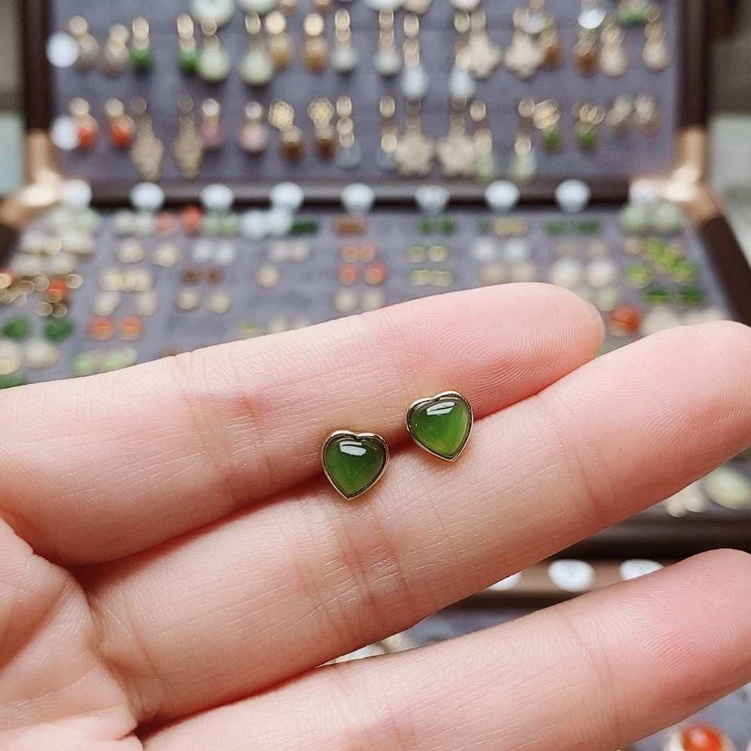 和田玉银S925镶嵌耳饰