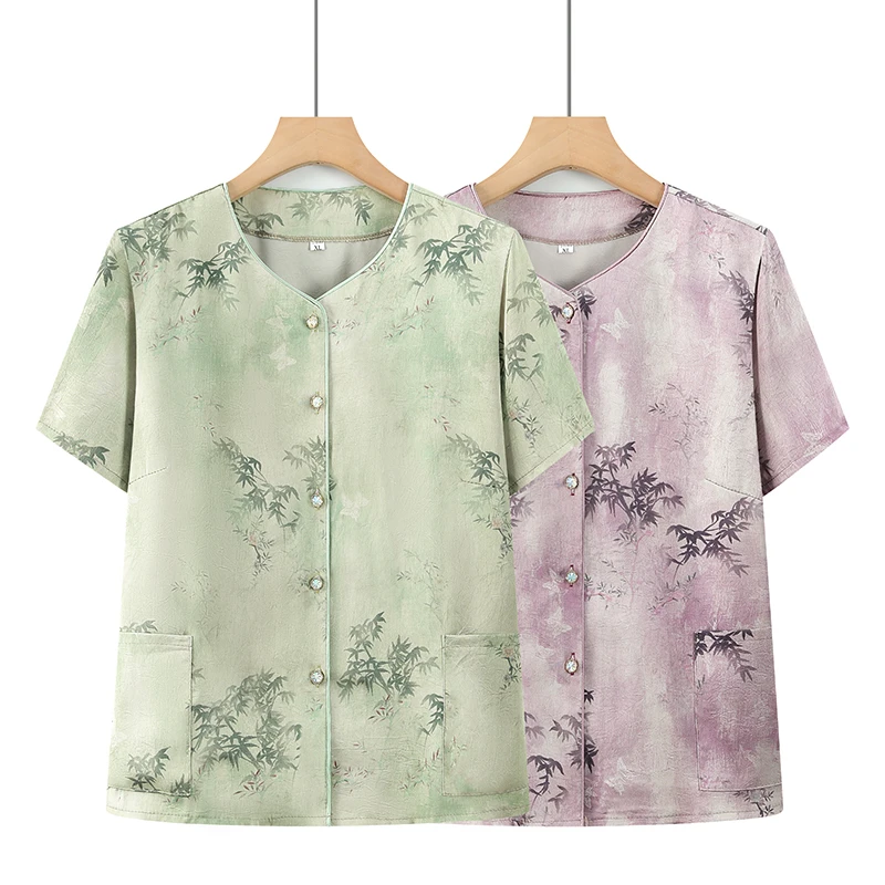 中老年人夏装国风2025新款气质新中式妈妈装上衣奶奶短袖衬衫