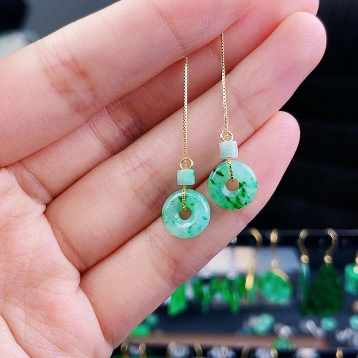 翡翠耳饰银S925镶嵌饰品