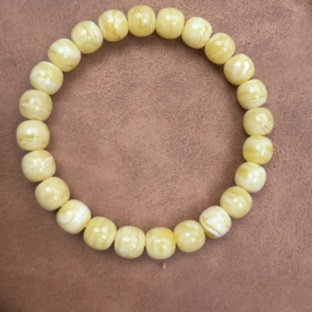 蜜蜡未镶嵌手串纯天然俄料瓷白花虎皮极限弧高桩9*8.5腕口18+