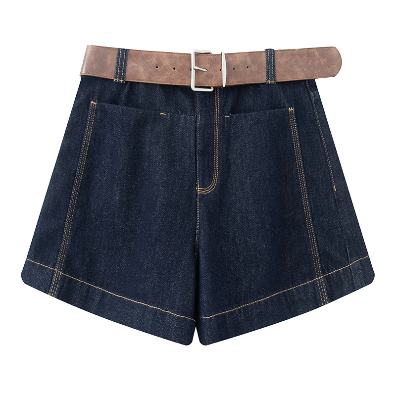 艾家2025 新款 简约百搭显瘦高腰牛仔短裤3224