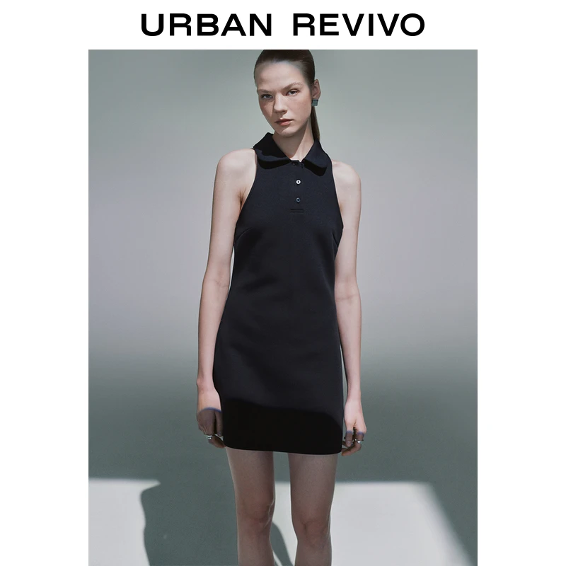 UR2025夏季新款女装复古减龄学院风蓝色无袖连衣裙UYU750040