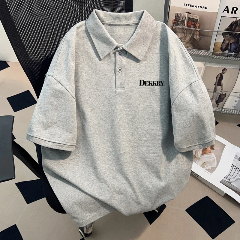 美式百搭T恤纯棉短袖POLO衫男女款ins夏季拼色灰色小众半袖上衣