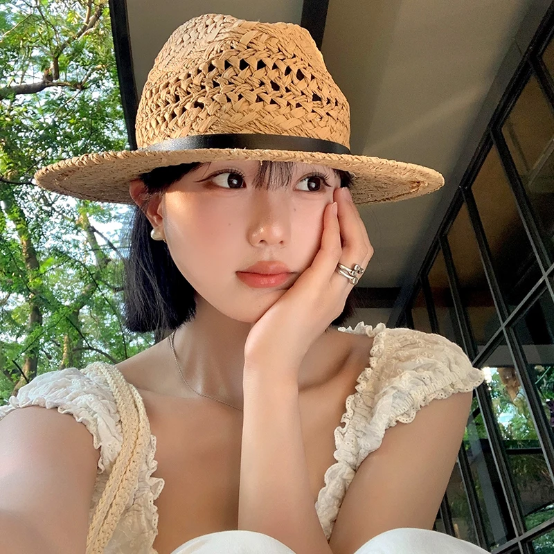 复古巴拿马风编织草帽女2025新款大帽檐遮阳帽子海边度假帽潮