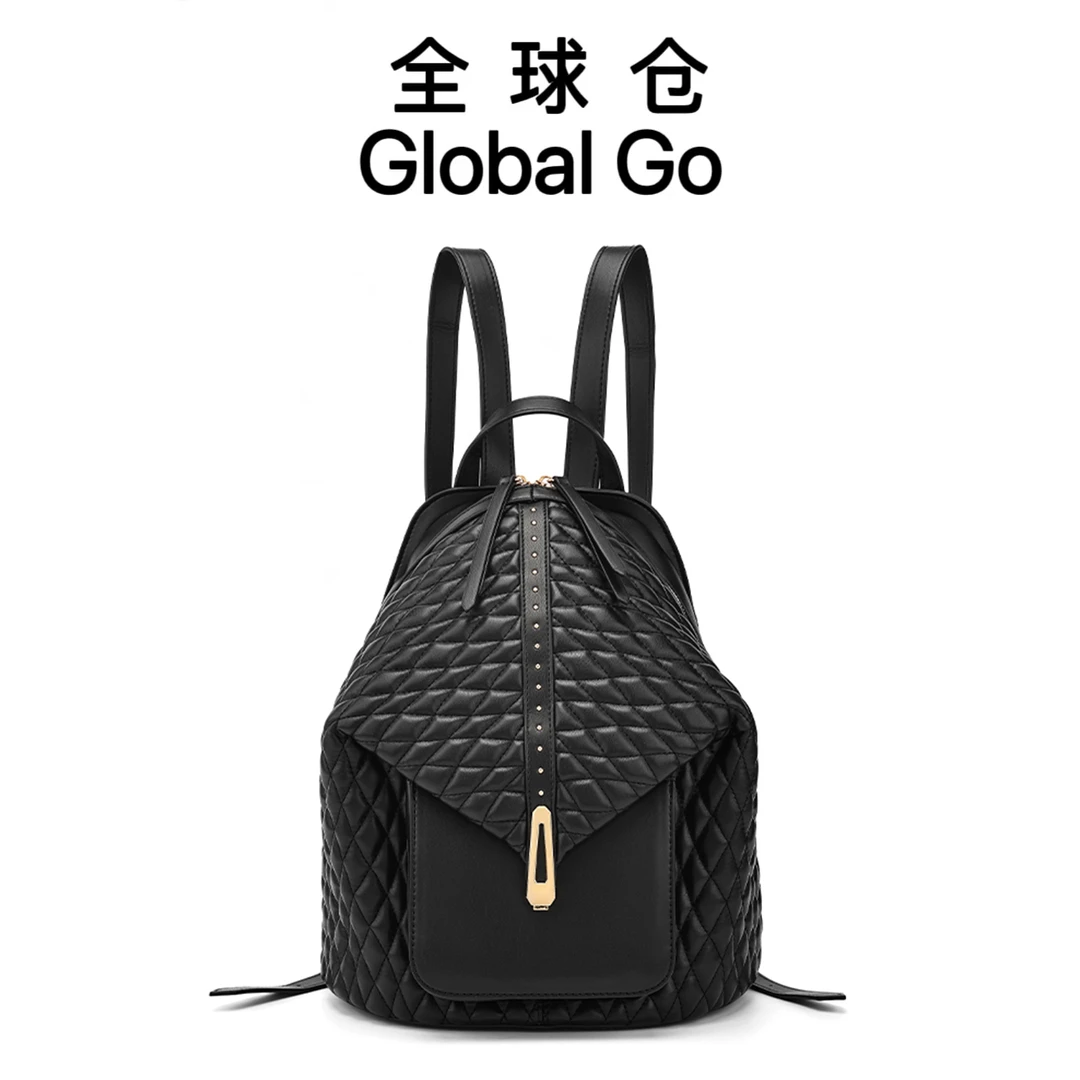 【球仓Global Go】双肩包菱格出行旅游背包轻奢M-002黑色