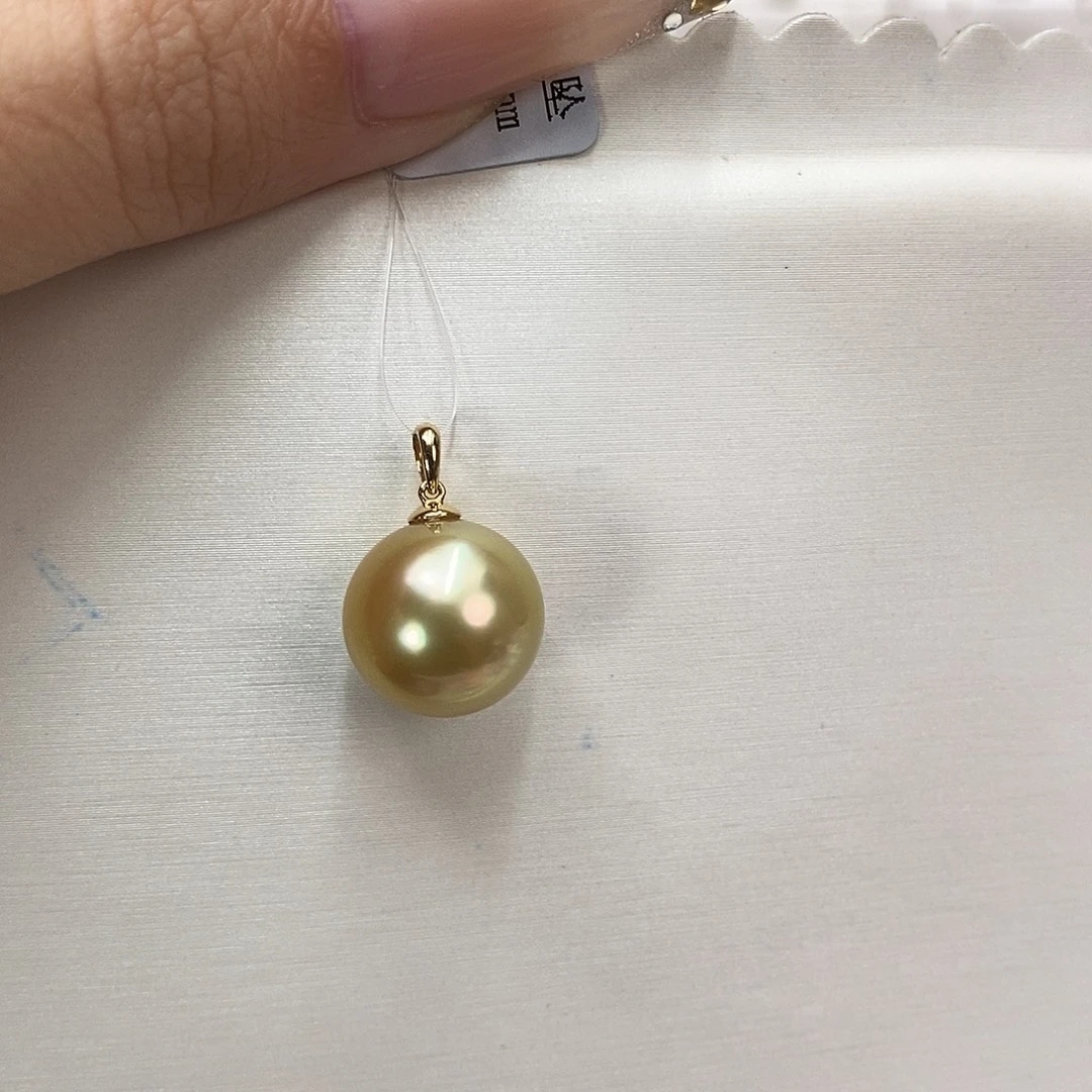18K金镶嵌海水珍珠吊坠(不含链)金珠12-13