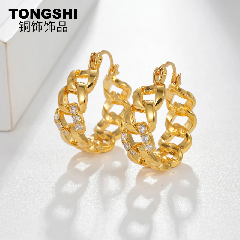 铜合金耳饰 浅金轻奢女金色欧美风商务风耳环简约耳圈百搭小众