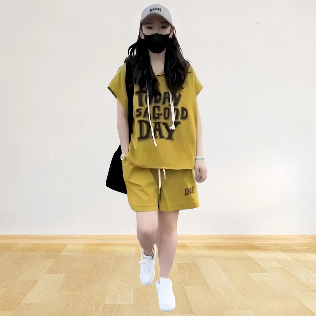 网红洋气炸街女装时尚减龄女装潮流两件套女字母短袖宽松短裤套装