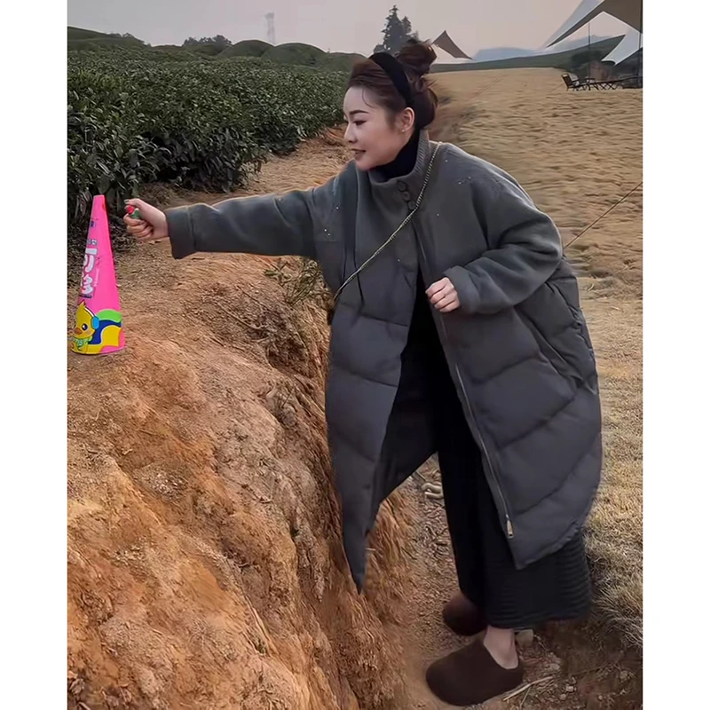 2025冬季高级感别致中长款棉服女韩版时尚宽松加厚保暖棉衣外套潮