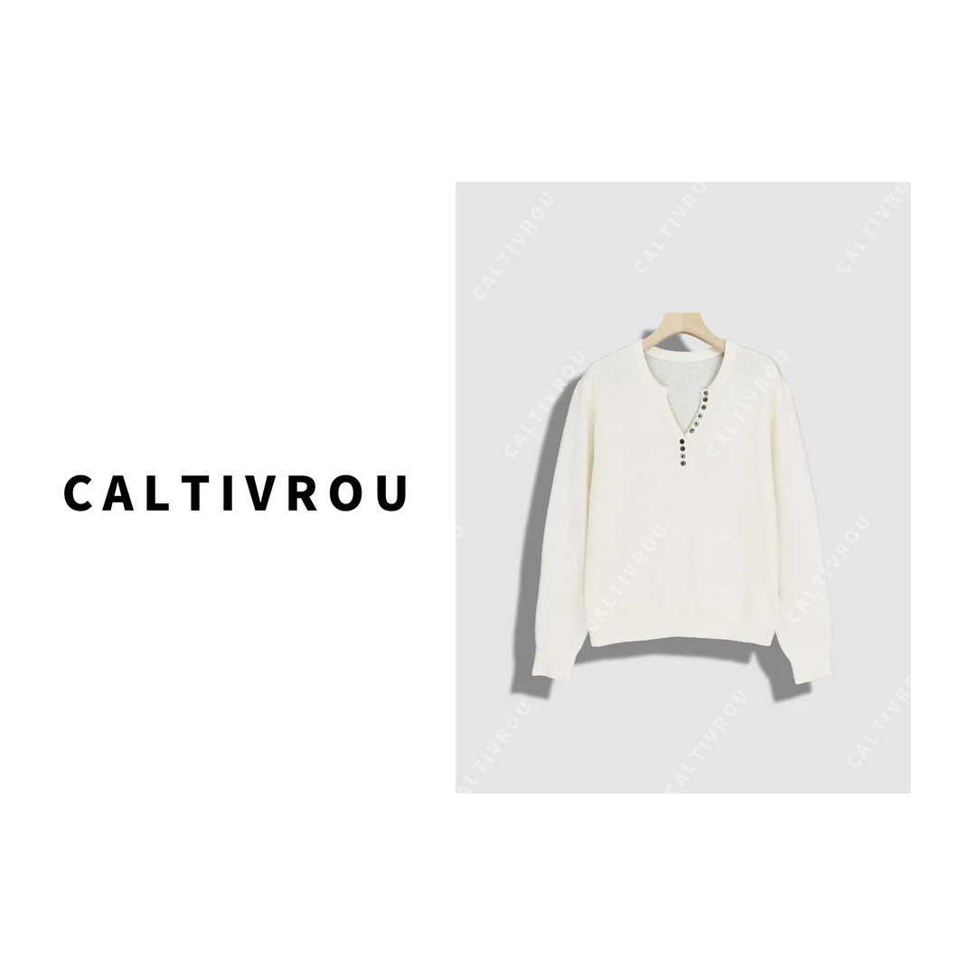 Caltivrou剪刀领软糯舒适显瘦百搭针织衫-Y19754