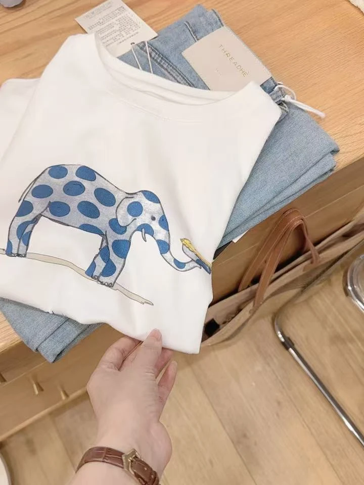 七言家 巨好看！白色卡通”蛋糕小象“柔软短袖