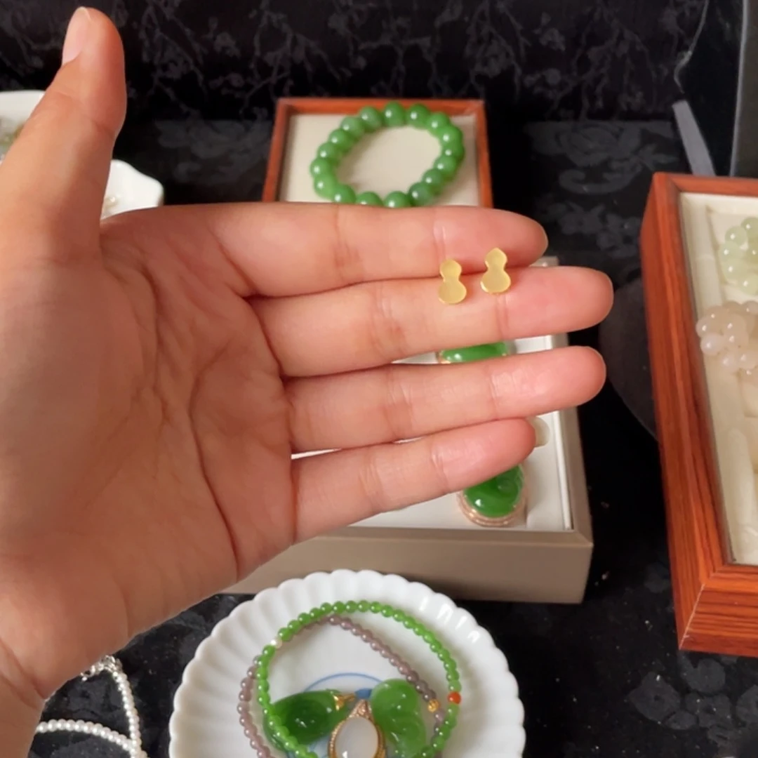 和田玉18K金镶嵌耳饰张*小