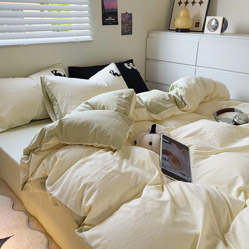 裸睡纯棉四件套加厚水洗棉床单被套全棉学生三件套床上用品轻奢
