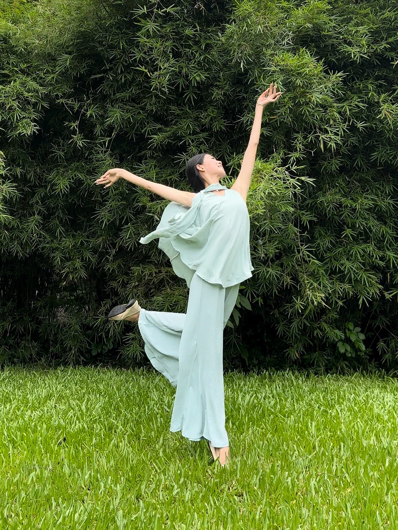 ShiShi夏季禅意飘带挂脖无袖衬衫背心搭配阔腿裤舞蹈服套装