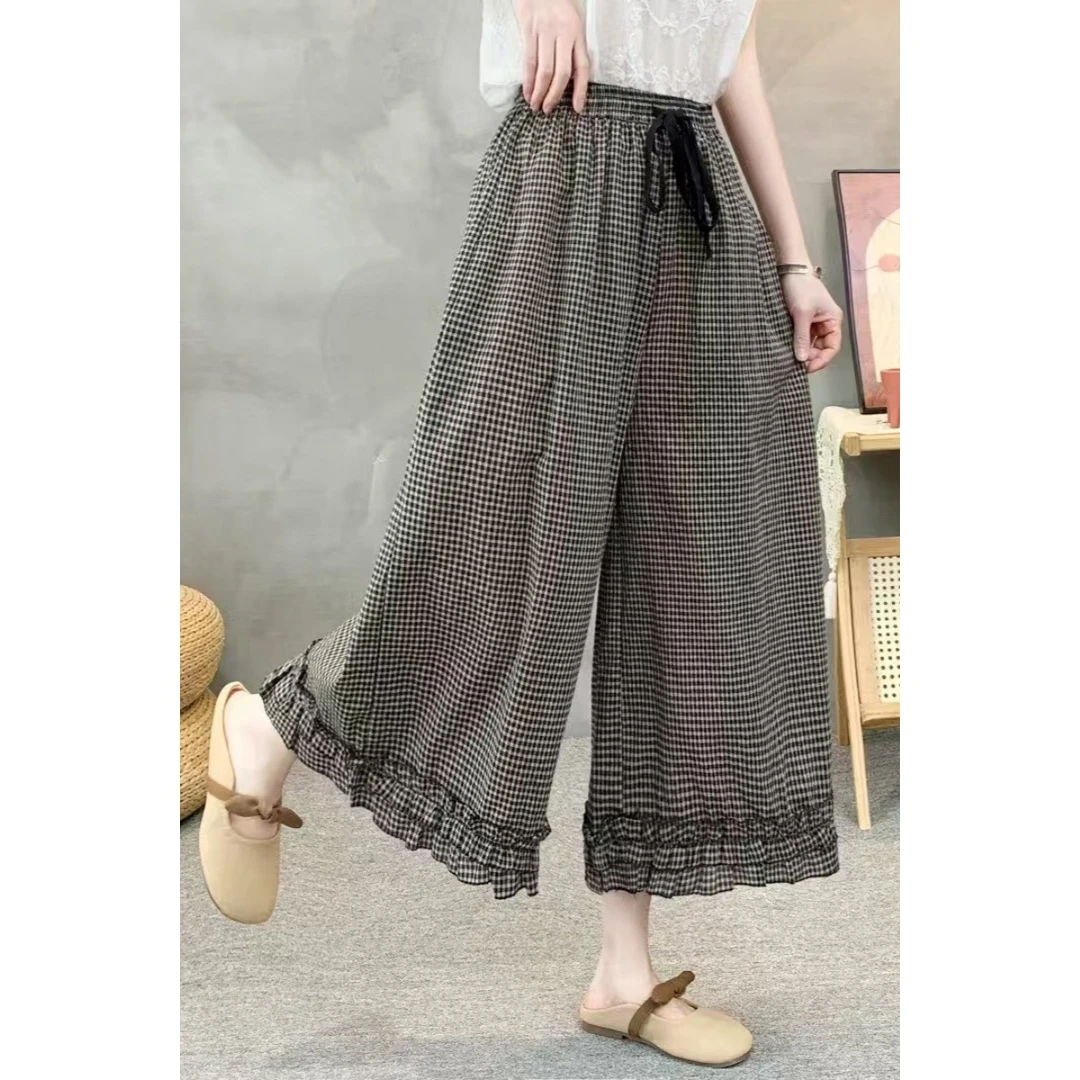 【2025夏季复古新款小个子高腰显瘦遮肉垂坠格子A字半身裙气质简约