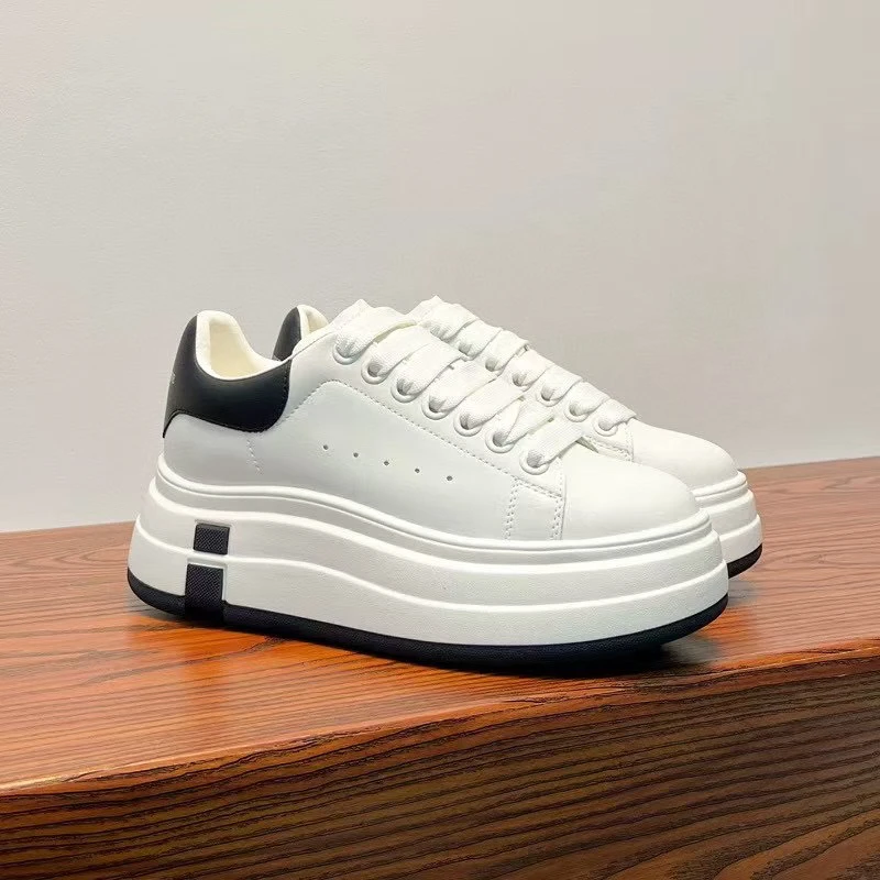欧洲站欧货牛皮小白鞋女增高6cm牛皮厚底休闲板鞋2025新款