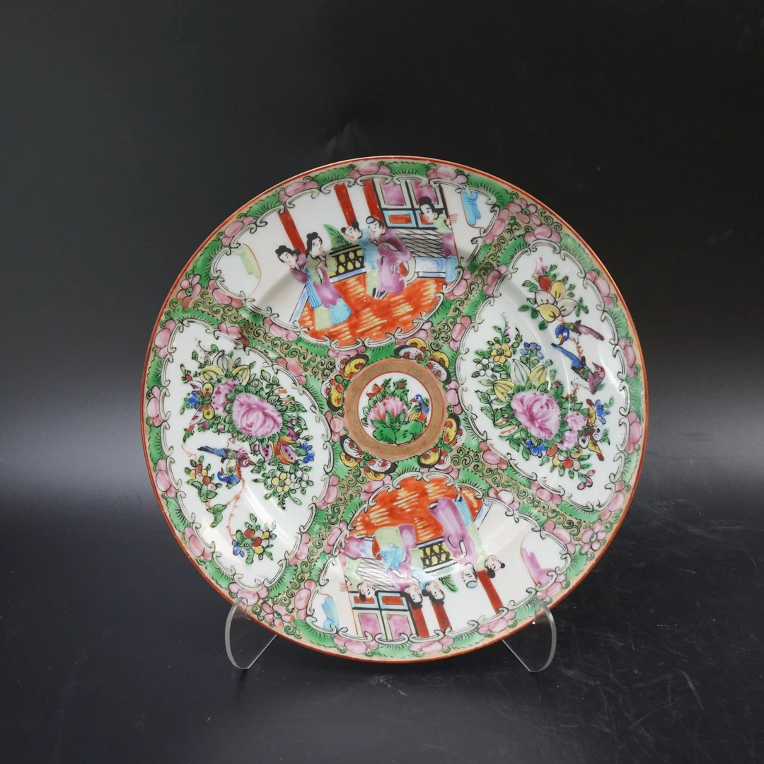 Lot.25090533清光绪广彩人物花鸟纹赏盘 直径：约24.7cm