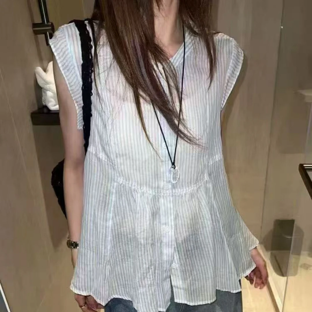 欧洲站2026春季新款欧货时尚休闲百搭显瘦圆领无袖衬衫夏季女1921
