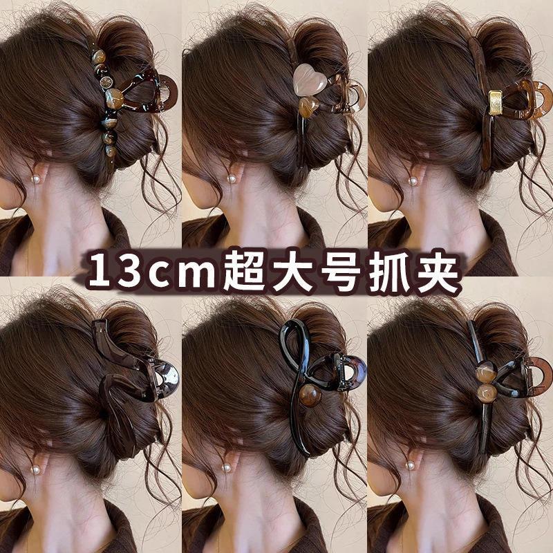 大号发量女高级感后脑勺盘发鲨鱼夹子发夹高级感精致发卡头饰海边