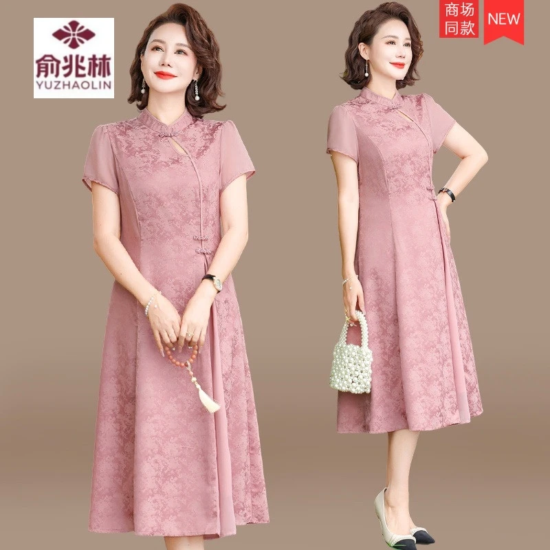 年轻妈妈夏装改良旗袍连衣裙洋气新款中老年夏季新中式国风裙子女