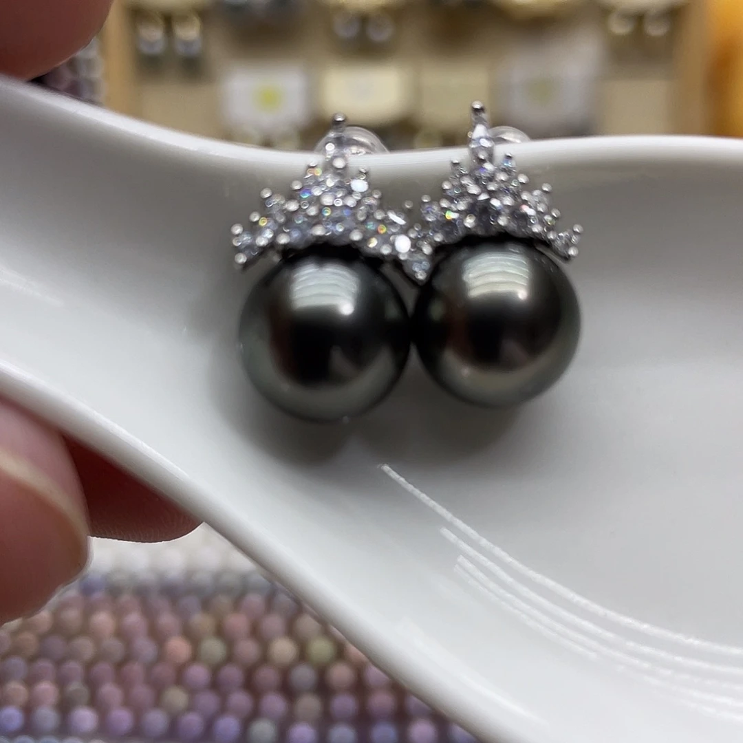 银S925镶嵌海水珍珠耳饰