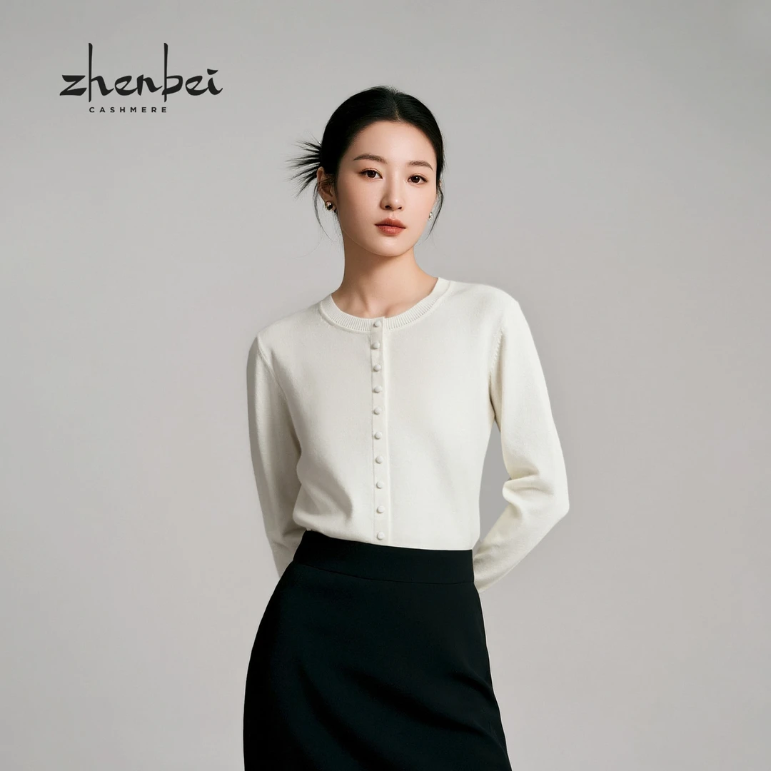 ZB/珍贝2025秋冬新品 無染色圆领女假开衫/56343