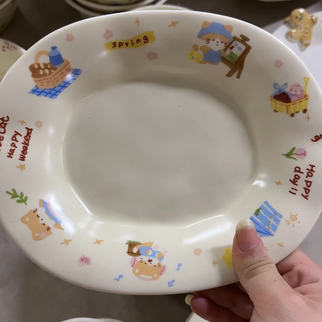 搪瓷微瑕一个猫椭圆盘