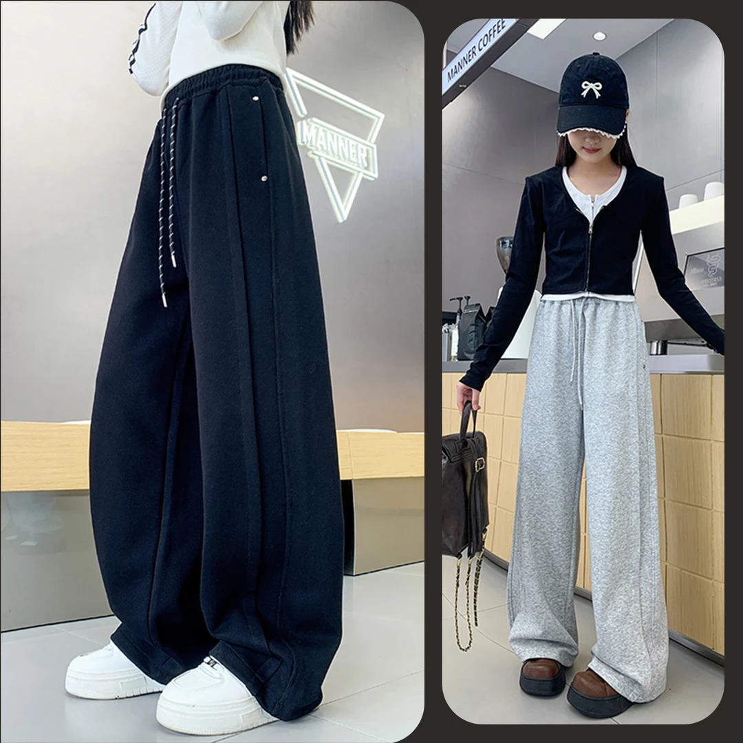 女童秋季时尚运动风阔腿卫裤6~12岁中大童宽松洋气韩版时髦百搭潮