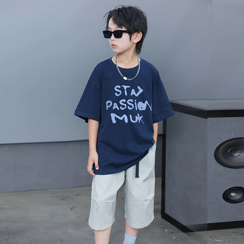 男童短袖套装夏装2025新款夏季韩版休闲大男孩服装8-16岁潮牌童装