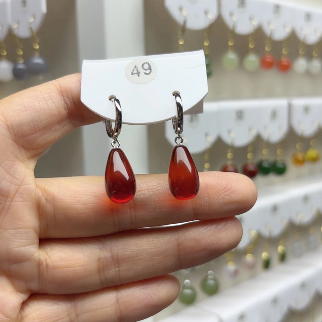 血珀银S925镶嵌耳饰