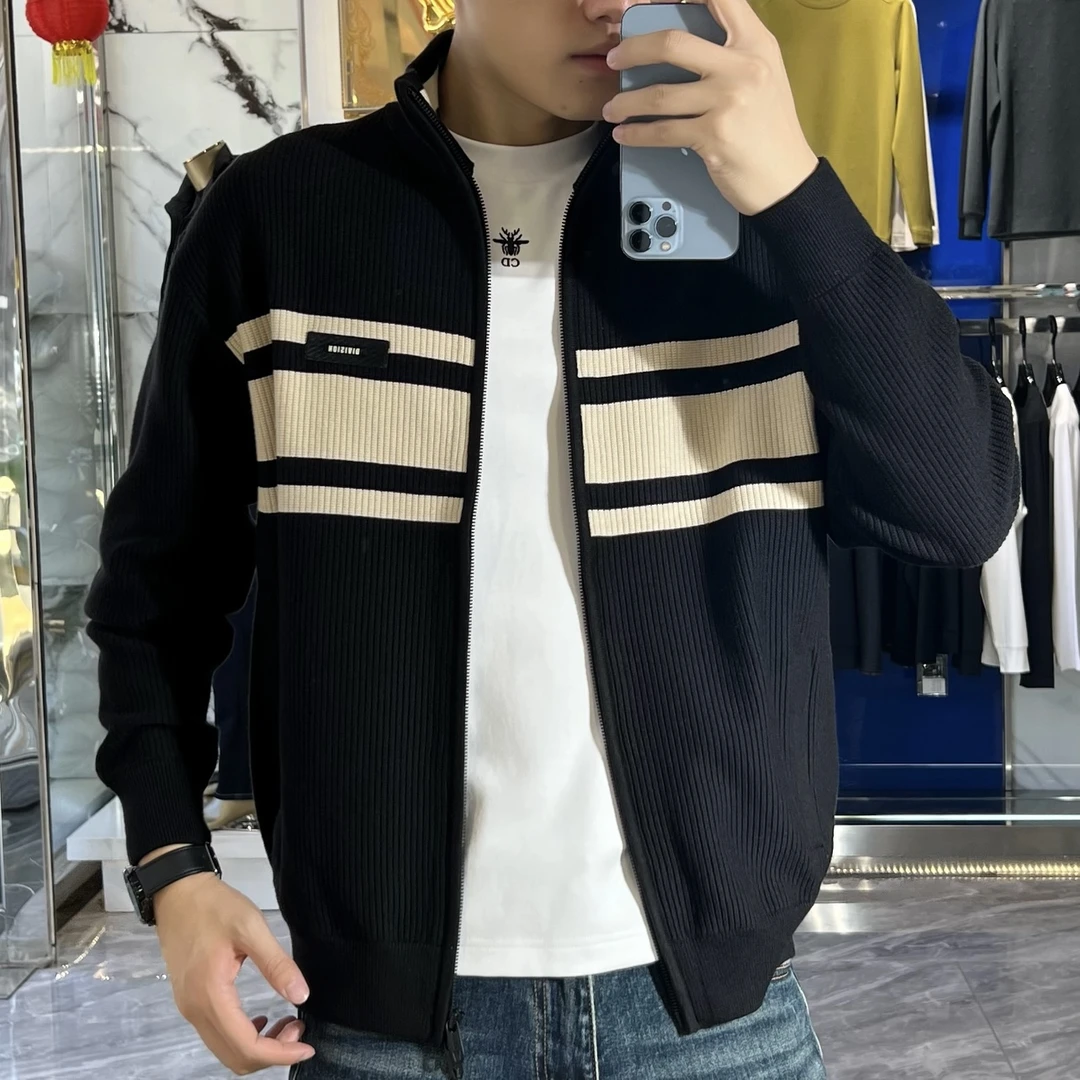 修身秋季拼接色针织夹克立领秋季百搭潮流-0913