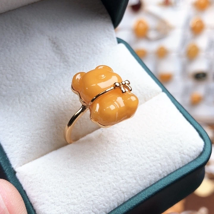 蜜蜡银S925镀金镶嵌戒指