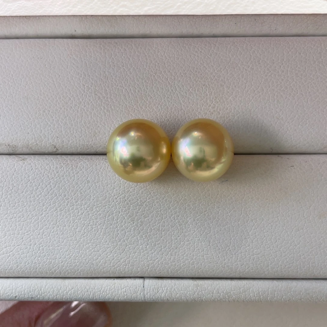 18K金镶嵌耳饰海水珍珠南洋金珠10-11m m