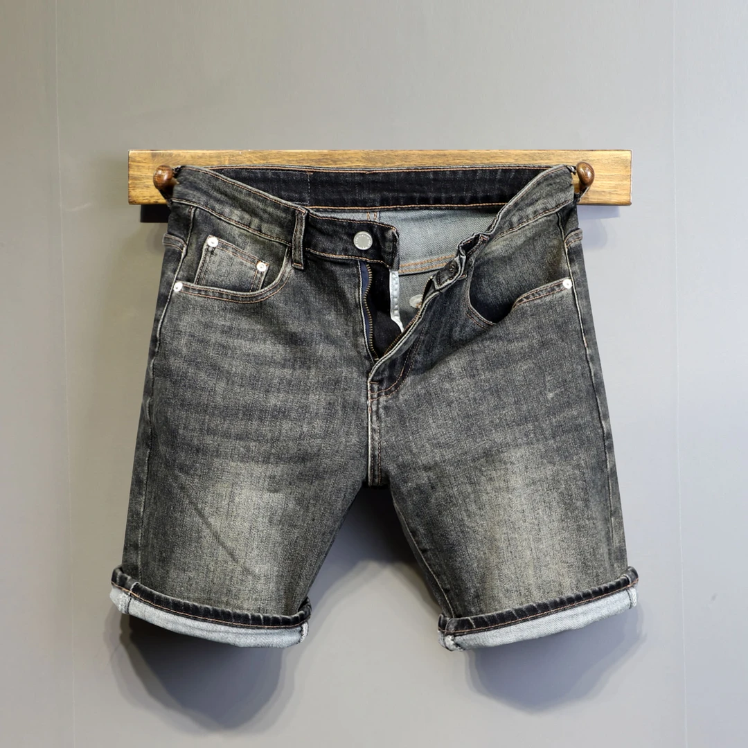 夏季新款复古水洗简约百搭弹力牛仔短裤男士青年时尚休闲五分裤