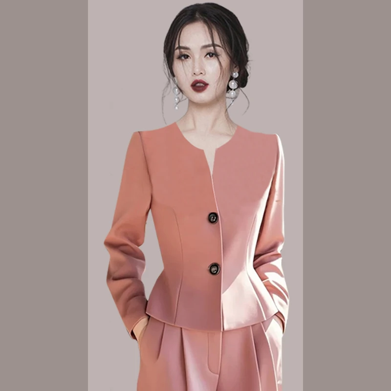 春季穿搭一整套轻奢高级感正式场合气质小香风粉色外套职业套装裤