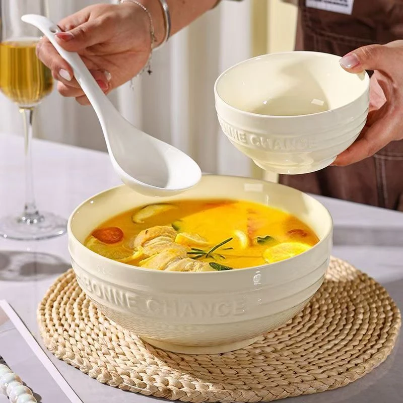 【8英寸陶瓷汤碗】陶瓷大汤碗奶油风好运系列釉下彩高颜值餐具大碗