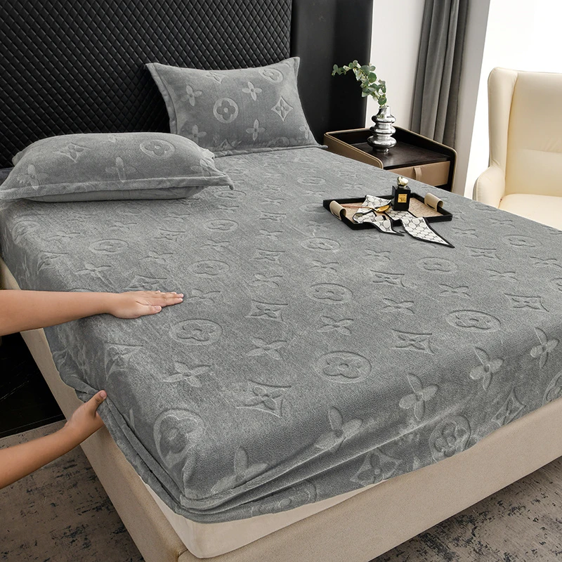 冬季加厚牛奶绒床笠三件套单件轻奢高级感加绒珊瑚绒防滑床单床罩