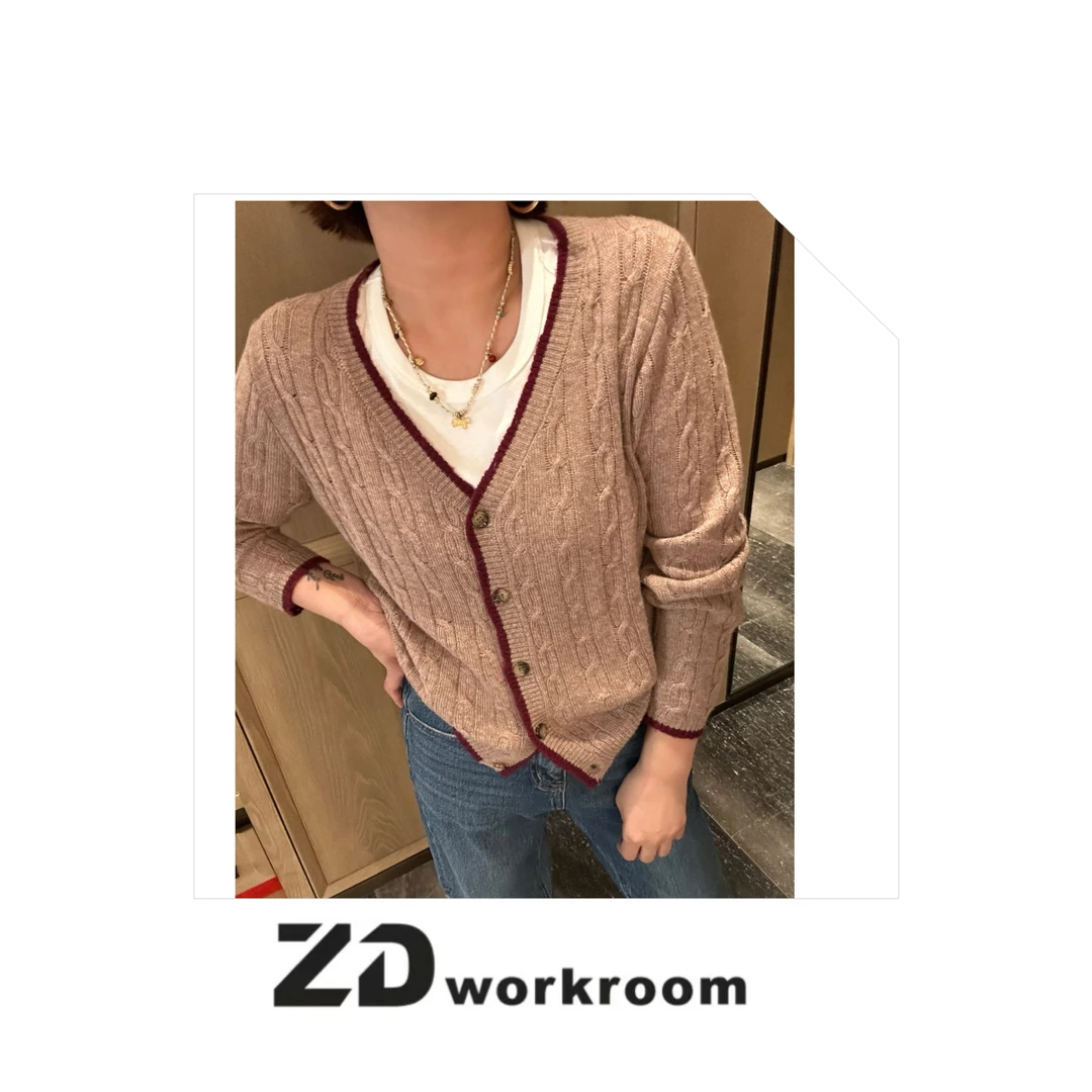 【Z.D/WORKROOM】25/26秋冬通勤老钱风美丽奴羊毛撞色开衫毛衣