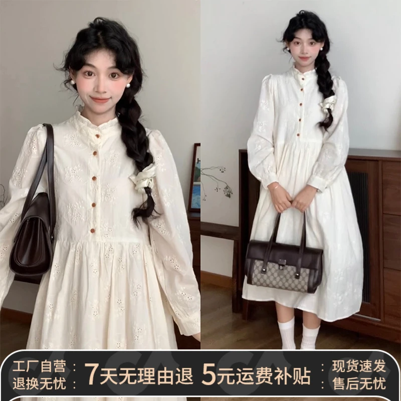柯闵法式茶歇长袖连衣裙女2025春季新款设计感新中式法式连衣裙