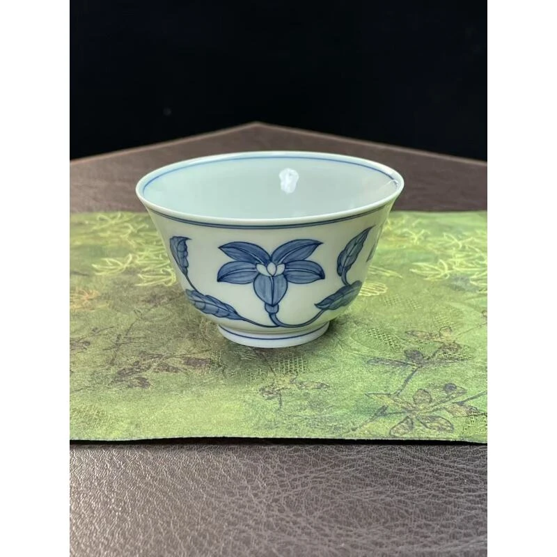 景德镇釉下彩手工手绘青花陶瓷功夫茶具杯子秋葵120ml