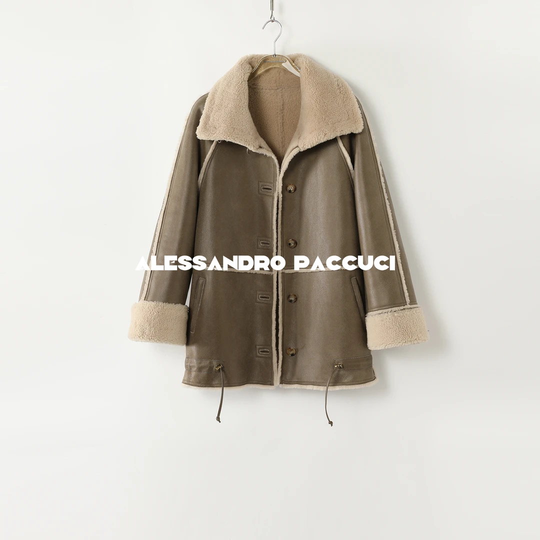 AP洛哥44085CM【黑标系列】进口美丽奴皮毛一体油蜡休闲外套2024冬