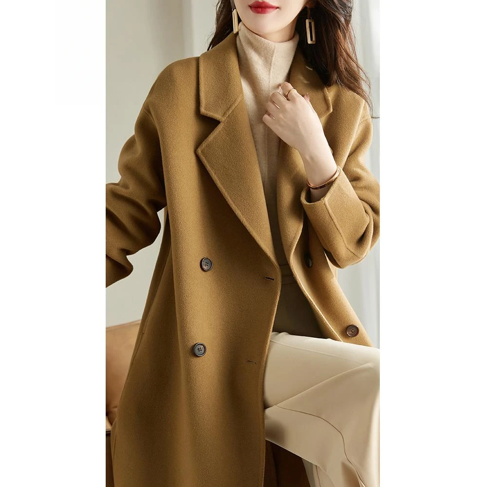 赫本风高端双面羊毛大衣女韩版秋冬装驼色零羊绒毛呢外套2025新款