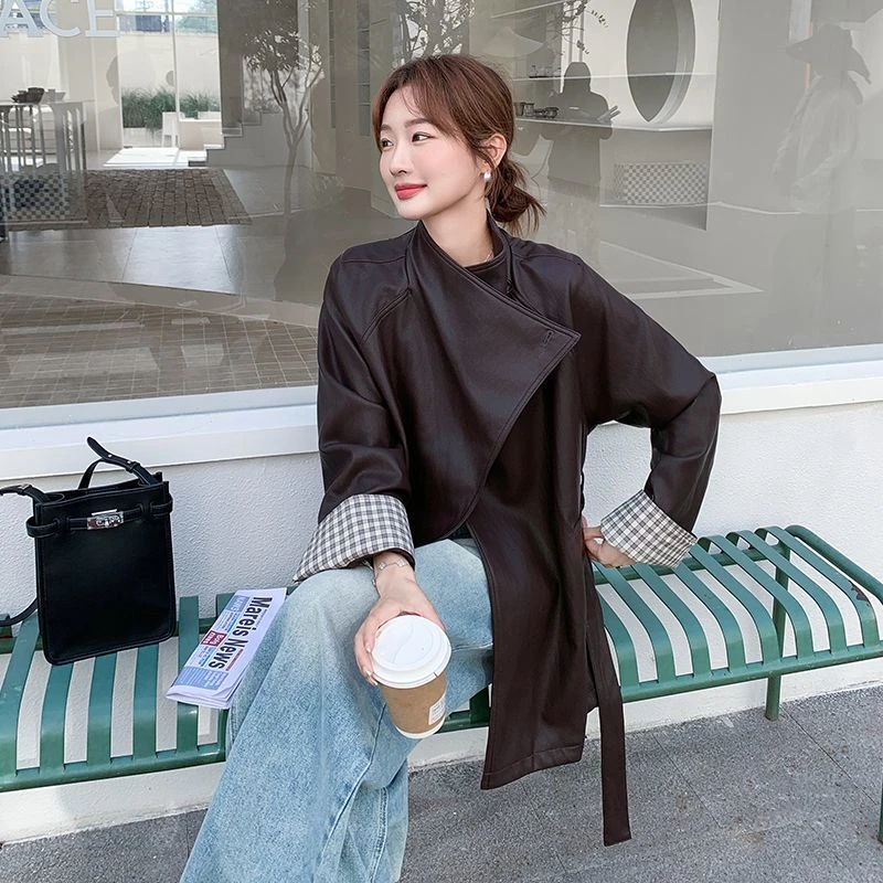 英伦风中长款pu皮衣外套女2025时尚新款宽松大衣休闲韩版风衣气质