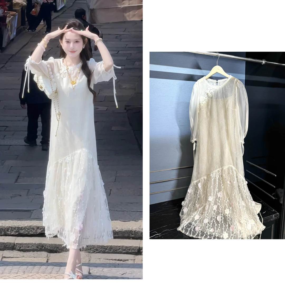 【婷婷】《晴川•一眼万年》月光精灵白月光蕾丝连衣裙 TTZ2SX199【Q】