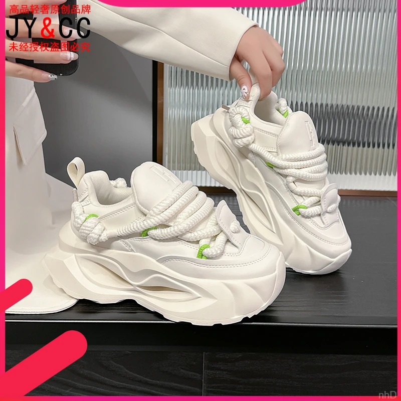 男女同款增高轻软真皮透气休闲百搭时尚四季款厚底休闲老爹鞋