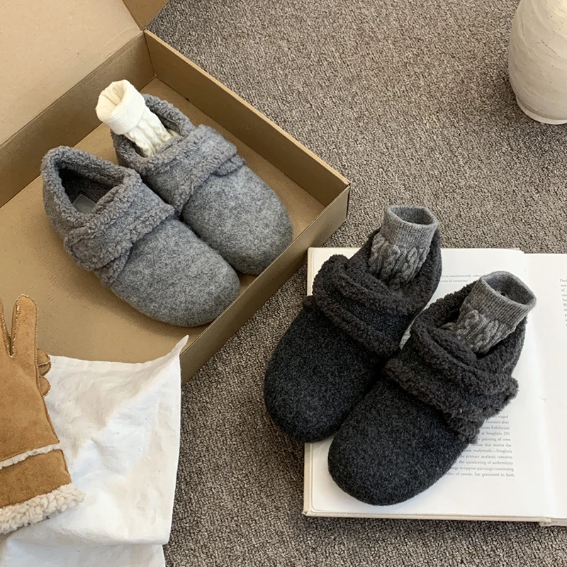 内增高加绒勃肯鞋女2025新款冬季魔术贴保暖乐福鞋一脚蹬豆豆棉鞋