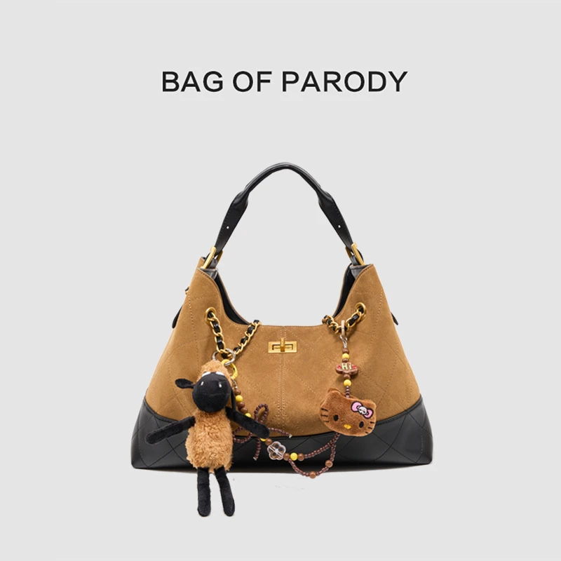 高级感小香菱格刺绣复古托特包欧美2025秋冬真皮包包大容量女女包